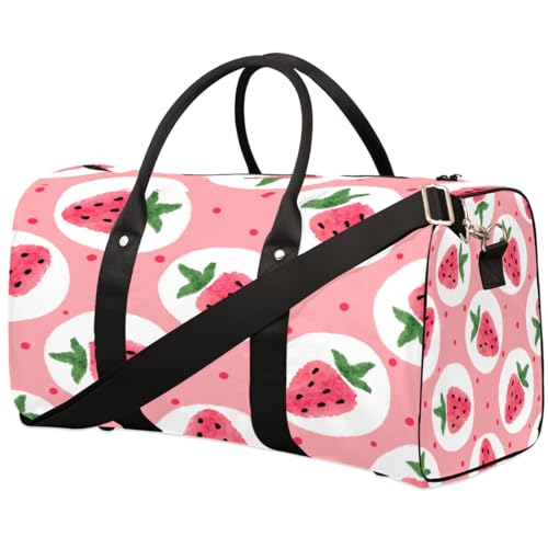 Aquarell Erdbeere Reise Duffle Bag für Männer Frauen Erdbeere Übernachtung Weekender Tasche Faltbare Reise Duffel Bag Große Sport Gym Bag Wasserdichte Gepäck Tote Bag Tear Resistant, Mehrfarbig, 17.4 von Yzrwebo