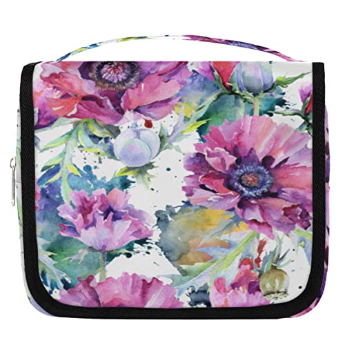 Aquarell-Kulturbeutel zum Aufh?ngen, f¨¹r Damen, violette Blumen, tragbare Reise-Make-up-Tasche, wasserabweisende Reisetasche und Organizer, Kosmetik-Zubeh?r, Mehrfarbig/Meereswellen (Ocean Tides) von Yzrwebo