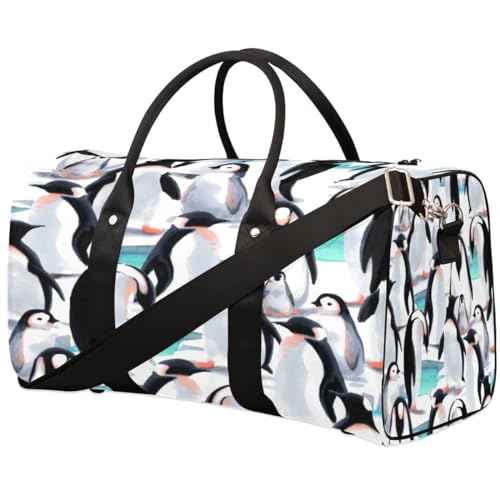 Aquarell-Pinguin-Reisetasche für Männer und Frauen, Pinguin-Muster, Übernachtungstasche, faltbare Reisetasche, große Sporttasche, wasserdichte Gepäck-Tragetasche, reißfest, Mehrfarbig, 17.4 x 8.3 x von Yzrwebo