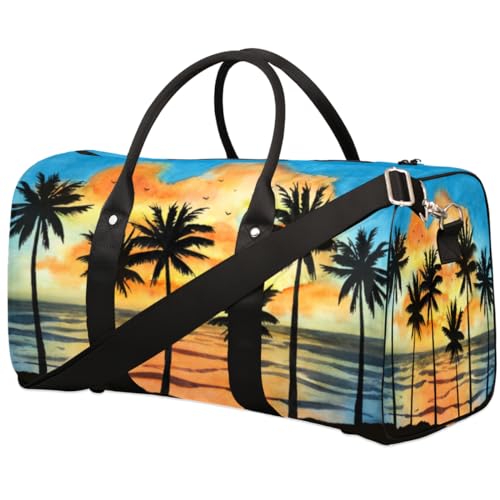 Aquarell Strand Reise Duffle Bag für Männer Frauen Tropische Palme Übernachtung Weekender Tasche Faltbare Reise Duffel Bag Große Sport Gym Bag Wasserdichte Gepäck Tragetasche Reißfest, Mehrfarbig, von Yzrwebo