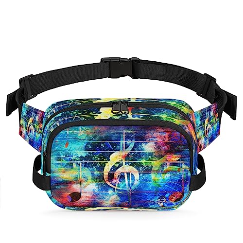 Bauchtasche mit Aquarell-Musiknote, Gürteltasche für Damen und Herren, Regenbogen-Hüfttasche, modische Umhängetasche, Hüfttasche mit verstellbarem Riemen für Outdoor, Workout, Freizeit, Reisen, von Yzrwebo