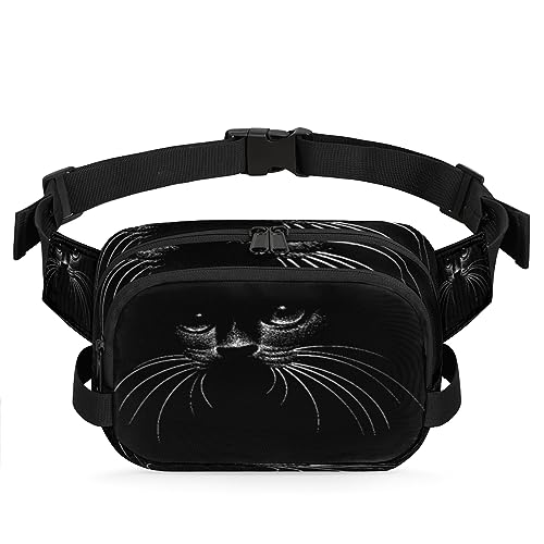 Bauchtasche mit Katzenmuster, Gürteltasche für Damen, Herren, schwarze Katze, modische Umhängetasche, Hüfttasche mit verstellbarem Riemen für Outdoor, Workout, Freizeit, Reisen, Laufen, Wandern, von Yzrwebo