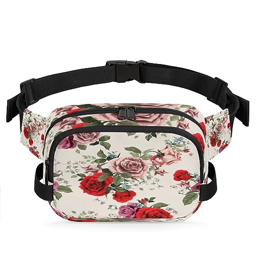 Bauchtasche mit Rosenblüten, Gürteltasche für Damen und Herren, Rosenmuster, modische Umhängetasche, Hüfttasche mit verstellbarem Riemen für Outdoor, Workout, Freizeit, Reisen, Laufen, Wandern, von Yzrwebo