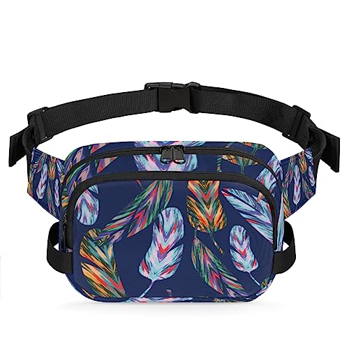 Bauchtasche mit abstrakten Federn, Gürteltasche für Damen und Herren, bunte Federn, modische Umhängetasche, Hüfttasche mit verstellbarem Riemen für Outdoor, Workout, Freizeit, Reisen, Laufen, Wandern, von Yzrwebo