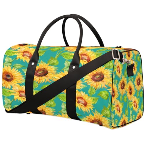 Blume Sonnenblume Reise Duffle Bag für Männer Frauen Gelb Floral Übernachtung Weekender Tasche Faltbare Reise Duffel Bag Große Sport Gym Bag Wasserdicht Gepäck Tragetasche Reißfest, Mehrfarbig, 17.4 x von Yzrwebo