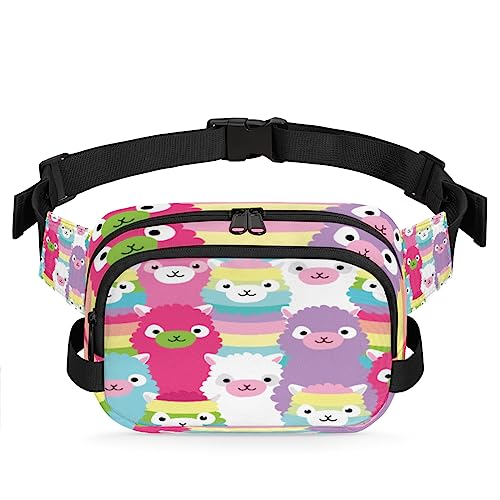 Bunte Alpaka-Fanny-Packs Gürteltasche für Damen und Herren, niedliches Lama, modische Umhängetasche, Hüfttasche mit verstellbarem Riemen für Outdoor, Workout, Freizeit, Reisen, Laufen, Wandern, von Yzrwebo