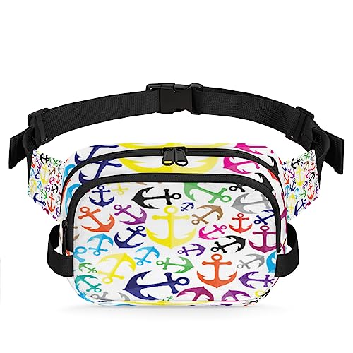 Bunte Anker Bauchtasche Gürteltasche für Frauen Mann Anker nautische Hüfttasche Mode Crossbody Tasche Hip Bauchtasche mit verstellbarem Gurt für Outdoor Workout Casual Reisen Laufen Wandern Radfahren, von Yzrwebo