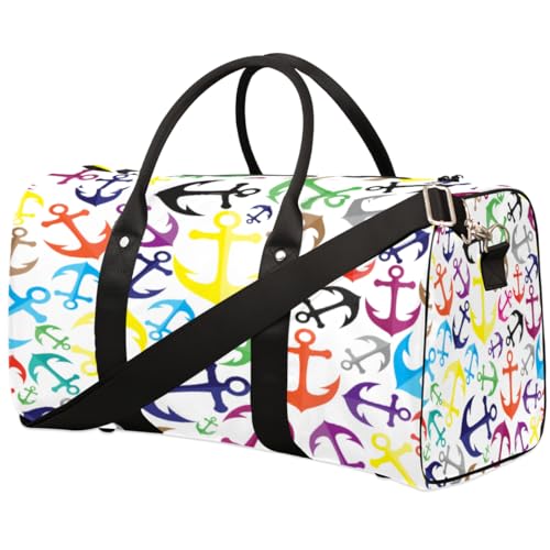 Bunte Anker Reise Duffle Bag für Männer Frauen Anker Nautische Übernachtung Weekender Tasche Faltbare Reise Duffel Bag Groß Sport Gym Bag Wasserdicht Gepäck Tote Bag Reißfest, Mehrfarbig, 17.4 x 8.3 x von Yzrwebo