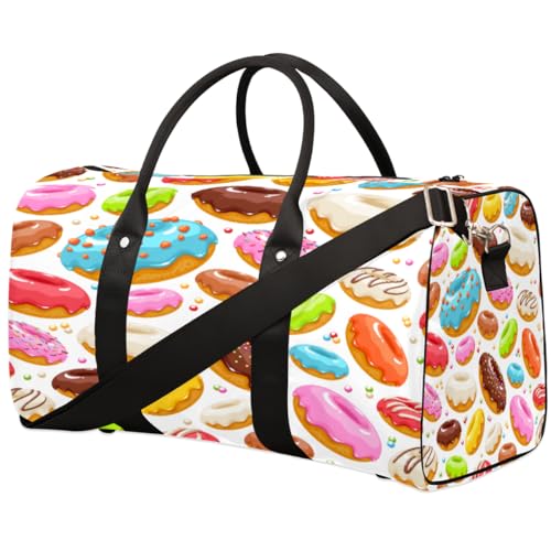 Bunte Donut-Reisetasche für Männer und Frauen, glasierte Donut-Übernachtungstasche, faltbare Reisetasche, große Sporttasche, wasserdichte Gepäck-Tragetasche, reißfest, Mehrfarbig, 17.4 x 8.3 x 9.5 von Yzrwebo