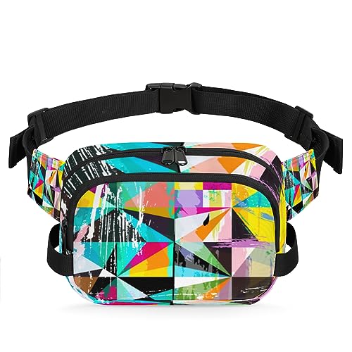 Bunte Dreieck-Bauchtasche für Damen und Herren, Aquarell-geometrische Hüfttasche, modische Umhängetasche, Hüfttasche mit verstellbarem Riemen für Outdoor, Workout, Freizeit, Reisen, Laufen, Wandern, von Yzrwebo