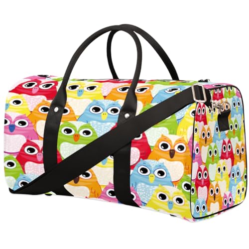 Bunte Eule Reise Duffle Bag für Männer Frauen Schöne Eule Übernachtung Weekender Tasche Faltbare Reise Duffel Bag Große Sport Turnbeutel Wasserdicht Gepäck Tote Bag Tear Resistant, Mehrfarbig, 17.4 x von Yzrwebo