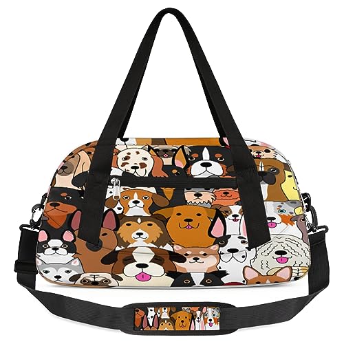 Bunte Hunde Gym Duffle Bag Gekritzel Hund Sport Turnbeutel Übernachtung Duffel Bag Wasserdicht Wochenende Sleepover Reise Handgepäck Taschen Gymnastik Tanz Tragetasche Kleine Seesack, von Yzrwebo