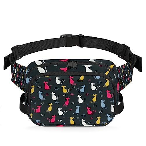 Bunte Katze Bauchtasche Gürteltasche für Frauen Mann Katze Muster Hüfttasche Mode Crossbody Tasche Hüfte Bauchtasche mit verstellbarem Gurt für Outdoor Workout Casual Reisen Laufen Wandern Radfahren, von Yzrwebo