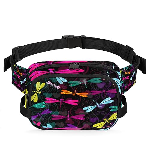 Bunte Libellen-Gürteltasche für Damen und Herren, Tier-Libellen-Hüfttasche, modische Umhängetasche, Hüfttasche mit verstellbarem Riemen für Outdoor, Workout, Freizeit, Reisen, Laufen, Wandern, von Yzrwebo