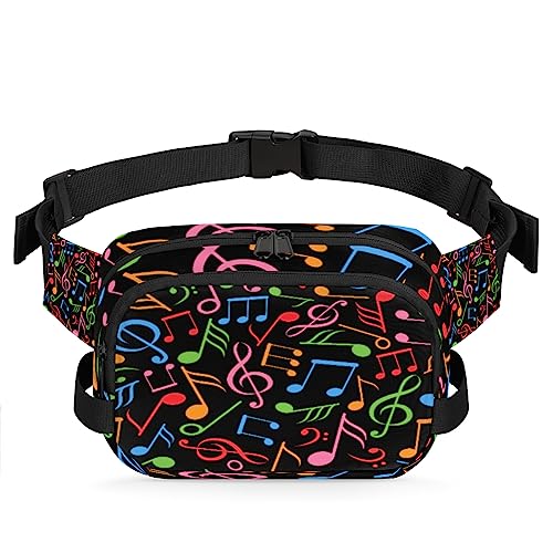 Bunte Musiknoten-Gürteltasche für Damen und Herren, Musiknote, modische Umhängetasche, Hüfttasche mit verstellbarem Riemen für Outdoor, Workout, Freizeit, Reisen, Laufen, Wandern, Radfahren, von Yzrwebo