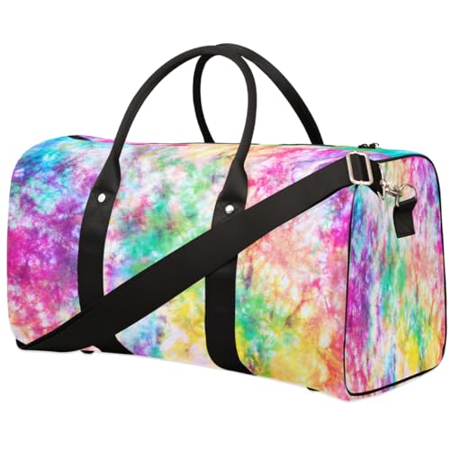 Bunte Tie Dye Reisetasche für Männer Frauen Gemaltes Muster Übernachtung Weekender Tasche Faltbare Reise Duffel Bag Große Sport Turnbeutel Wasserdichte Gepäck Tragetasche Reißfest, Mehrfarbig, 17.4 x von Yzrwebo