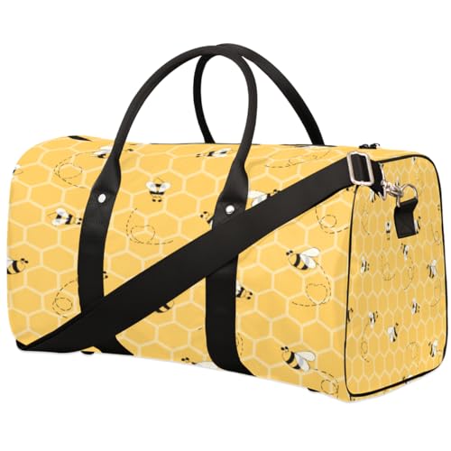 Cartoon Bee Travel Duffle Bag for Men Women Beehive Pattern Overnight Weekender Bag Foldable Travel Duffel Bag Large Sports Gym Bag Waterproof Luggage Tote Bag Tear Resistant, Mehrfarbig, 17.4 x 8.3 x von Yzrwebo