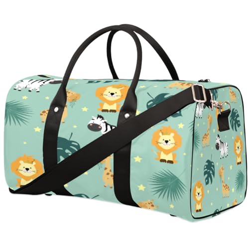 Cartoon Löwe Zebra Reise Duffle Bag für Männer Frauen Giraffe Palm Übernachtung Weekender Tasche Faltbare Reise Duffel Bag Große Sport Gym Bag Wasserdichte Gepäck Tote Bag Tear Resistant, Mehrfarbig, von Yzrwebo