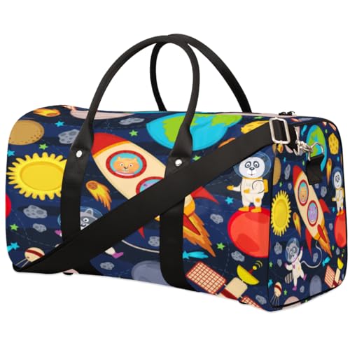 Cartoon Rocket Travel Duffle Bag for Men Women Universe Planet Overnight Weekender Bag Foldable Travel Duffel Bag Large Sports Gym Bag Waterproof Luggage Tote Bag Tear Resistant, Mehrfarbig, 17.4 x von Yzrwebo