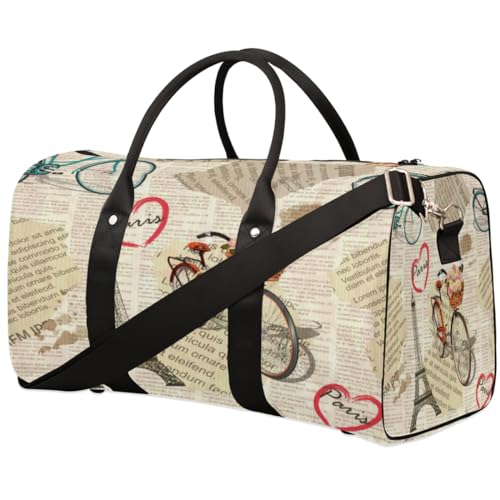 Eiffelturm Muster Reise Duffle Bag für Männer Frauen Vintage Fahrrad Übernachtung Weekender Tasche Faltbare Reise Duffel Bag Große Sport Gym Bag Wasserdicht Gepäck Tragetasche Reißfest, Mehrfarbig, von Yzrwebo