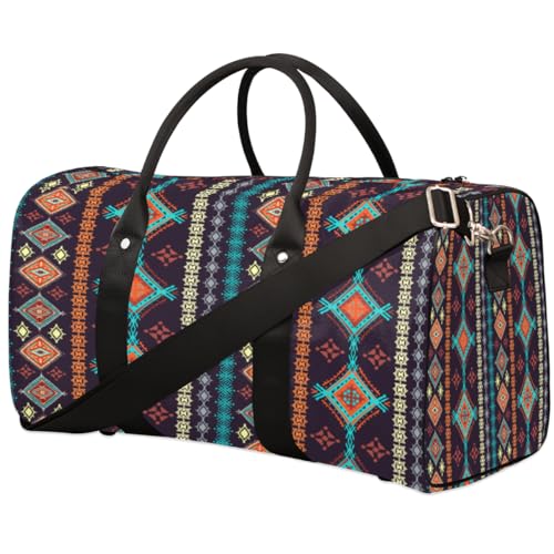 Ethnische Azteken-Muster Reise Duffle Bag für Männer Frauen Folklorische Kunst Übernachtung Weekender Tasche Faltbare Reise Duffel Bag Große Sport Gym Bag Wasserdicht Gepäck Tragetasche Reißfest, von Yzrwebo