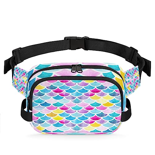 Fischschuppen Meerjungfrau Gürteltasche für Frauen Mann Waage Regenbogen Taille Pack Mode Crossbody Tasche Hüfte Bauchtasche mit verstellbarem Gurt für Outdoor Workout Casual Reisen Laufen Wandern von Yzrwebo