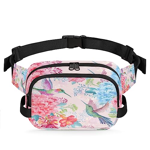 Floral Kolibri Bauchtasche Gürteltasche für Damen Herren Hortensie Hibiskus Hüfttasche Mode Crossbody Tasche Hüfte Bauchtasche mit verstellbarem Gurt für Outdoor Workout Casual Reisen Laufen Wandern von Yzrwebo