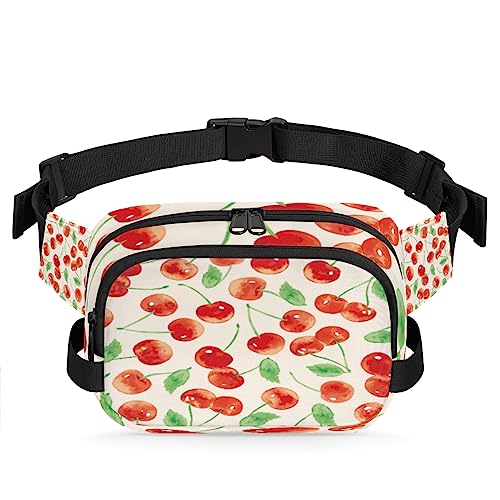 Fruits Cherry Gürteltasche für Damen und Herren, rotes Kirschmuster, Hüfttasche, modische Umhängetasche, Hüfttasche mit verstellbarem Riemen für Outdoor, Workout, Freizeit, Reisen, Laufen, Wandern, von Yzrwebo