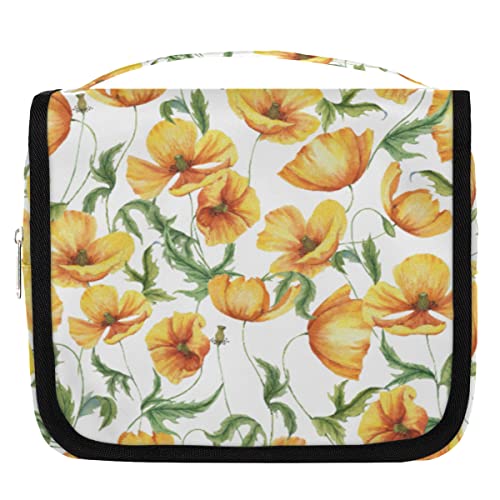 Gelbe Mohnblumen-Kulturtasche zum Aufh?ngen, Reise-Kulturbeutel f¨¹r Frauen, Aquarell, Blumenmuster, tragbare Reise-Make-up-Tasche, wasserabweisende Reisetasche und Organizer, Kosmetik-Zubeh?r von Yzrwebo