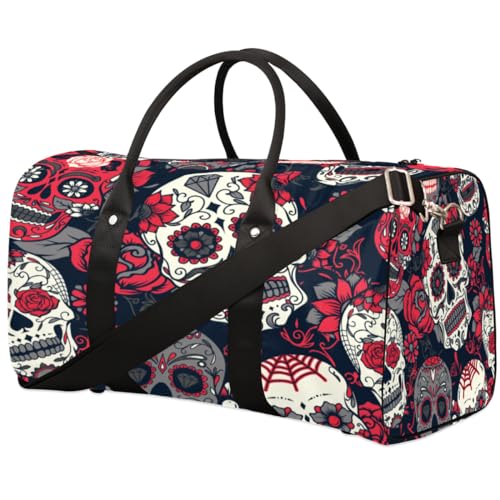 Gothic Sugar Skull Travel Duffle Bag for Men Women Flower Rose Overnight Weekender Bag Foldable Travel Duffel Bag Large Sports Gym Bag Waterproof Luggage Tote Bag Tear Resistant, Mehrfarbig, 17.4 x von Yzrwebo