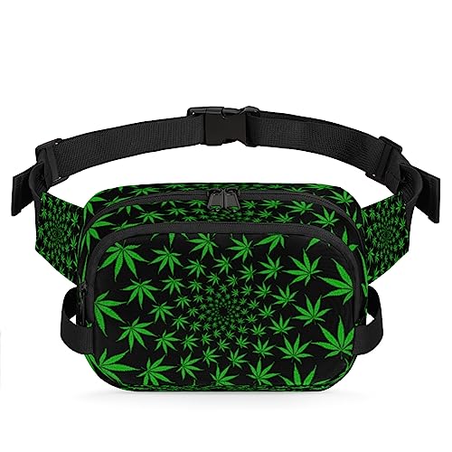 Grüne Marihuana Bauchtasche Gürteltasche für Frauen Mann Weed Leaf Hüfttasche Mode Crossbody Tasche Hüfte Bauchtasche mit verstellbarem Gurt für Outdoor Workout Casual Reisen Laufen Wandern Radfahren, von Yzrwebo