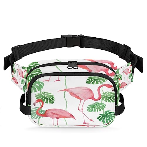 Gürteltasche mit Flamingo-Vogel-Motiv, für Damen, Herren, Palmblätter, modische Umhängetasche, Hüfttasche mit verstellbarem Riemen für Outdoor, Workout, Freizeit, Reisen, Laufen, Wandern, Radfahren, von Yzrwebo