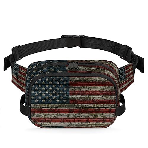 Gürteltasche mit USA-Flagge, Vintage-Stil, Gürteltasche für Damen, Herren, Ziegelmuster, modische Umhängetasche, Hüfttasche mit verstellbarem Riemen für Outdoor, Workout, Freizeit, Reisen, Laufen, von Yzrwebo