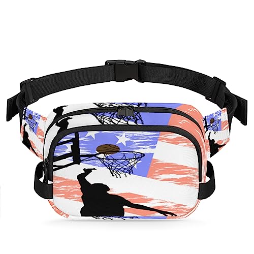 Gürteltasche mit USA-Flagge für Damen, Herren, Basketbälle, Athleten, modische Crossbody-Tasche, Hüfttasche mit verstellbarem Riemen für Outdoor, Workout, Freizeit, Reisen, Laufen, Wandern, Radfahren, von Yzrwebo