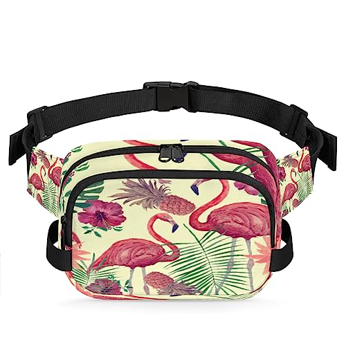 Gürteltasche mit tropischem Flamingo, für Damen, Herren, Palme, Ananas, Blume, modische Umhängetasche, Hüfttasche mit verstellbarem Riemen für Outdoor, Workout, Freizeit, Reisen, Laufen, Wandern, von Yzrwebo