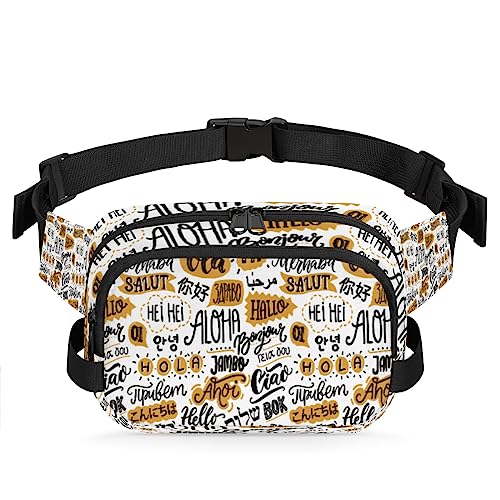 Hello Language Gürteltasche für Damen und Herren, lustiges Design, modische Umhängetasche, Hüfttasche mit verstellbarem Riemen für Outdoor, Workout, Freizeit, Reisen, Laufen, Wandern, Radfahren, von Yzrwebo