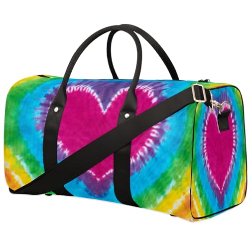 Herz Muster Tie Dye Reise Duffle Bag für Männer Frauen Regenbogen Übernachtung Weekender Tasche Faltbare Reise Duffel Bag Große Sport Gym Bag Wasserdicht Gepäck Tote Bag Tear Resistant, Mehrfarbig, von Yzrwebo