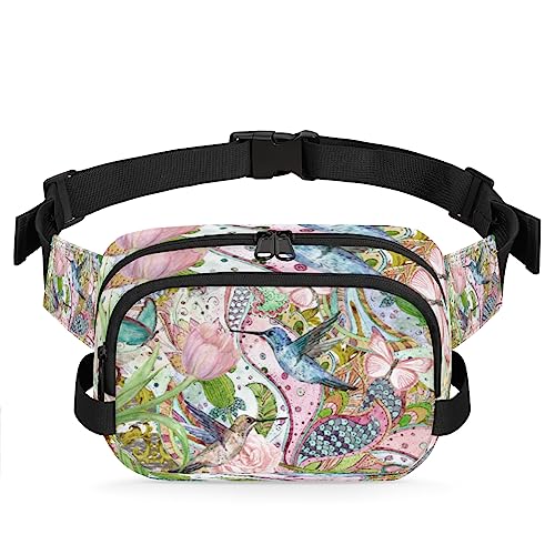 Hummingbird Tulpe Bauchtasche Gürteltasche für Damen Mann Schmetterling Ethnische Hüfttasche Mode Crossbody Tasche Hüfte Bauchtasche mit verstellbarem Gurt für Outdoor Workout Casual Reisen Laufen von Yzrwebo