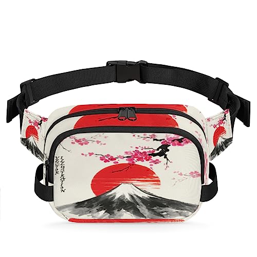 Japanische Mount Fuji Bauchtasche Gürteltasche für Damen Herren Sonne Kirsche Blume Hüfttasche Mode Crossbody Tasche Hip Bauchtasche mit verstellbarem Gurt für Outdoor Workout Casual Reisen Laufen von Yzrwebo