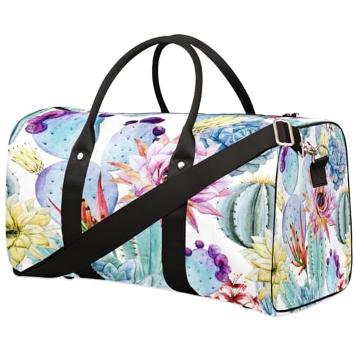 Kaktus Reise Duffle Bag für Männer Frauen Sukkulenten Blumen Übernachtung Weekender Tasche Faltbare Reise Duffel Bag Große Sport Gym Bag Wasserdicht Gepäck Tragetasche Reißfest, Mehrfarbig, 17.4 x 8.3 von Yzrwebo