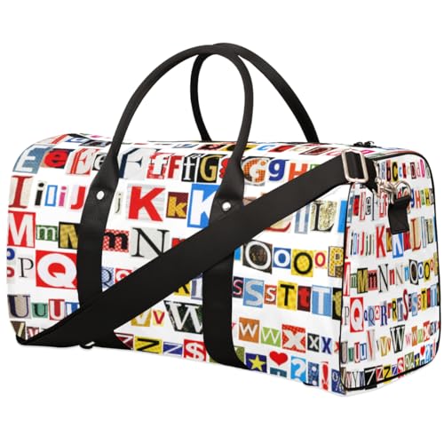 Letter Icons Travel Duffle Bag for Men Women Colorful Alphabet ABC Overnight Weekender Bag Foldable Travel Duffel Bag Large Sports Gym Bag Waterproof Luggage Tote Bag Tear Resistant, Mehrfarbig, 17.4 von Yzrwebo