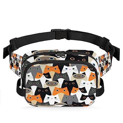 Lustige Katze Fanny Packs Gürteltasche für Frauen Mann Tier Katze Muster Hüfttasche Mode Crossbody Tasche Hüfte Bauchtasche mit verstellbarem Gurt für Outdoor Workout Casual Reisen Laufen Wandern von Yzrwebo