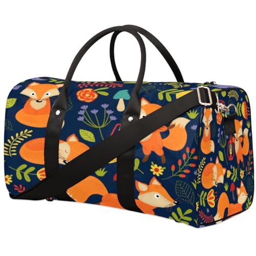 Lustige Tier Fuchs Reise Duffle Bag für Männer Frauen Floral Blume Übernachtung Weekender Tasche Faltbare Reise Duffel Bag Große Sport Gym Bag Wasserdicht Gepäck Tote Bag Tear Resistant, Mehrfarbig, von Yzrwebo