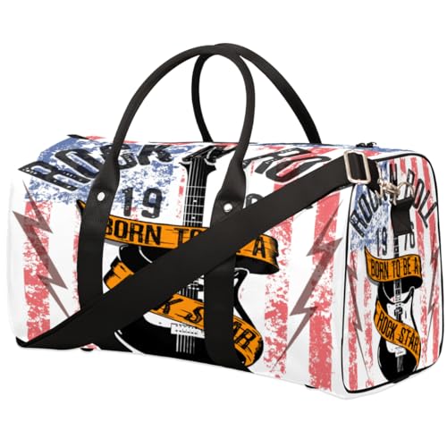 Musikgitarre Reise Duffle Bag für Männer Frauen Vintage USA Flagge Übernachtung Weekender Tasche Faltbare Reise Duffel Bag Große Sport Gym Bag Wasserdicht Gepäck Tragetasche Reißfest, Mehrfarbig, 17.4 von Yzrwebo