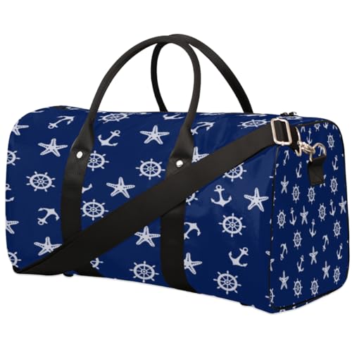 Navy Blue Anchor Travel Duffle Bag for Men Women Ruder Seestern Overnight Weekender Bag Foldable Travel Duffel Bag Large Sports Gym Bag Waterproof Luggage Tote Bag Tear Resistant, Mehrfarbig, 17.4 x von Yzrwebo