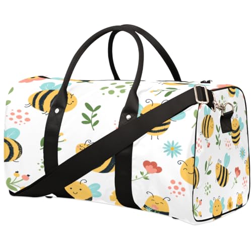 Niedliche Biene Reisetasche für Männer Frauen Blume Blätter Übernachtung Weekender Tasche Faltbare Reise Duffel Bag Große Sport Gym Bag Wasserdichte Gepäck Tragetasche Reißfest, Mehrfarbig, 17.4 x 8.3 von Yzrwebo