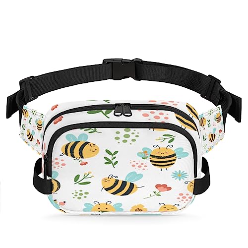 Niedliche Bienen-Gürteltasche für Damen, Herren, Blume, Blätter, Hüfttasche, modische Umhängetasche, Hüfttasche mit verstellbarem Riemen für Outdoor, Workout, Freizeit, Reisen, Laufen, Wandern, von Yzrwebo