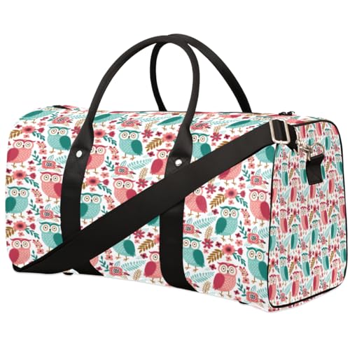 Niedliche Eule Reisetasche für Männer Frauen Blume Zweig Blätter Übernachtung Weekender Tasche Faltbare Reise Duffel Bag Große Sport Gym Bag Wasserdichte Gepäck Tragetasche Reißfest, Mehrfarbig, 17.4 von Yzrwebo