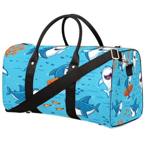 Niedliche Hai-Reisetasche für Männer Frauen Cartoon Hai Übernachtung Weekender Tasche Faltbare Reise Seesack Große Sport Turnbeutel Wasserdichte Gepäck Tragetasche Reißfest, Mehrfarbig, 17.4 x 8.3 x von Yzrwebo