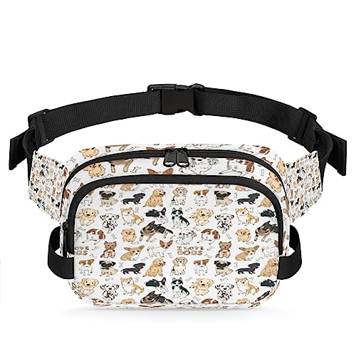 Niedliche Hunde Bauchtasche Gürteltasche für Frauen Mann Cartoon Welpen Hüfttasche Mode Crossbody Tasche Hüfte Bauchtasche mit verstellbarem Gurt für Outdoor Workout Casual Reisen Laufen Wandern von Yzrwebo